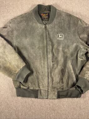 John Deere Vintage Reed Sportswear Leather Jacket Large Green